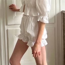 Lamuusaa White Bloomers Ruffle Hem Bottoms Women Solid Color Elastic High Waist Panties Coquette Clothing y2k Victorian Shorts