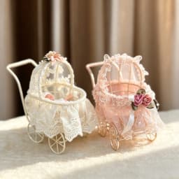 Mini Doll Stroller for 3‑4 Inch Reborn Baby Doll Vintage Lace Iron Doll Carriage Pram Dollhouse Decoration Accessories