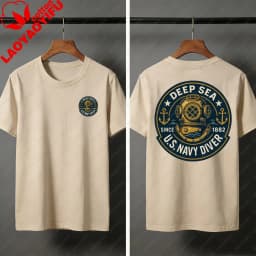 Deep Sea Diver Emblem Summer Men T-Shirt Military Style Casual Wear Beach and Outdoor Activities Divers Clothes Shirts