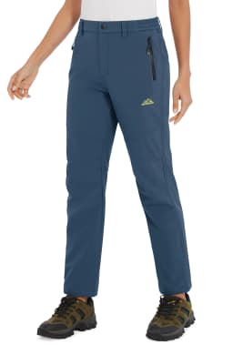 TACVASEN Womens Winter Waterproof pants Fleece Lined Softshell Trousers With Zipper Pockets Thermal Cargo Outdoor Ski Pants