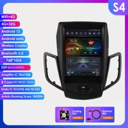 OSSURET 9.7inch 2 DIN Android 13 Car Radio for Ford Fiesta 2009-2017 Multimedia Stereo Vertical Screen Carplay Panoramic Camera