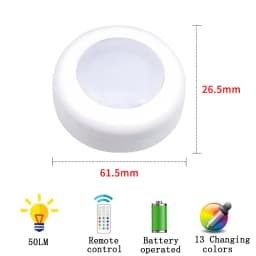 LED Puck light Remote Control 16 Color Changeable Dimmable Wireless Touch Sensor Battery Operated Kitchen Hallway Ambient light
