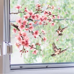 Pink Tree Branches Peach Blossoms And Birds Wall Stickers For Glass Window Decoration Bedroom Living Room Self-Adhesive Decor