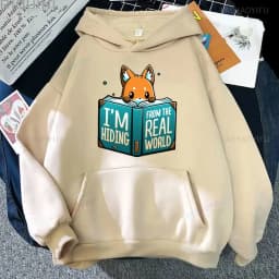 Cute I Don't Give A Fox Cute Animal Kawaii Hoodie Loose Fleece Pullover Hip Hop Hoodies Streetwear Cartoon Women Men Sweatshirts