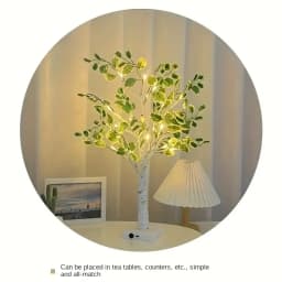 1PC Led Tree Light Indoor Simulation Green Leaves White Birch Tree Home Decoration Lights Christmas Party Popular Luminous Tree