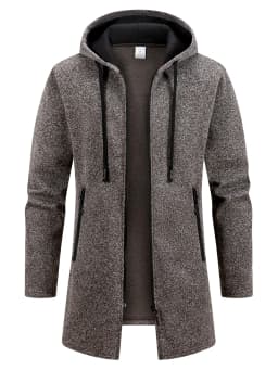 Men's Retro Zipper Jacket Mid Length Windbreaker Spring Autumn Winter Fleece Warm Jackets Fashion Casual Patchwork Yarn Coat