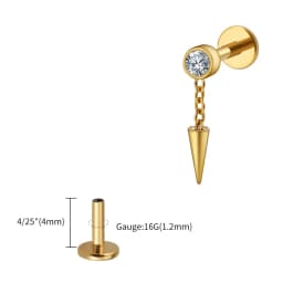 Right Grand ASTM F136 Titanium Bezel CZ Dangle Cone Labret Cartilage Earring Conch Helix Stud Tragus Spike Chain Drop Earring