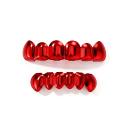 TOPGRILLZ Red Mirror Hip Hop Grillz Set 2Pcs 8 Teeth Top Bottom Grills Y2K Party Cosplay Teeth Halloween Jewelry Men Women
