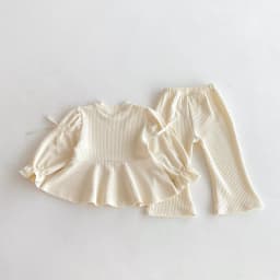 Children Bow Shirts + Flared Trousers 2pcs Suit Cotton Toddler Girl Outfits Autumn Korean Girls' Set Sweet and Cute Girls Set