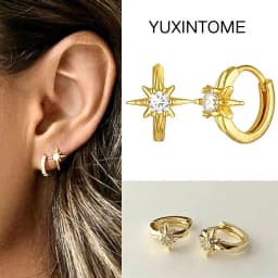 Pave Micro Crystal North Star Hoop Earrings Punk 925 Sterling Silver Ear Needle Twist Gold Earrings For Women Minimalist Jewelry