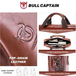 BULLCAPTAIN Men's Genuine Leather Briefcase Shoulder Bag 15 Inch Laptop Case Men's Briefcase Classic Office Business Handbag