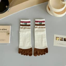 New Five-Finger Ladies Breathable Sweat-Absorbing Mid-Tube Split-Toed Socks Cute Cartoon Student Girl Socks