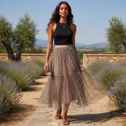 Boho Queens Women Polka Dot High Waist Pleated Ball Gown Maxi Skirt Fashion Mesh Loose Puffy Umbrella Fairy Cake Skirts
