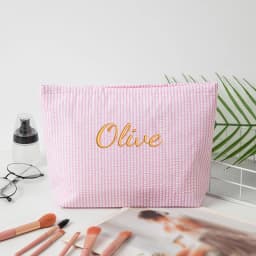 Customised Embroidery/Standard Style 2 Options, Bubble Gauze Striped Makeup Bag, Storage Pouch, Back-to-School Season
