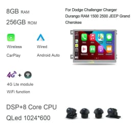 IPS Carplay 2Din Android 13 Car Radio For Dodge Challenger Charger Durango RAM 1500 2500 JEEP Grand Cherokee Stereo 4G LTE GPS
