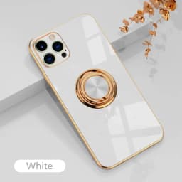 Luxury Plating Silicone Case For iPhone 16 15 14 13 12 11 Pro Xs Max Mini SE XR 8 Metal Ring Holder Stand Shockproof Soft Cover