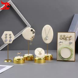 Beige Jewelry Display Props with Metal Base Earring Necklace Organizer Holder Jewelry Counter Earrings Rings Display Stand