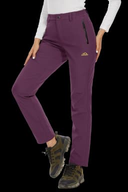 TACVASEN Women's Winter Ski Snow Softshell Fleece Lining Pants Hiking Trekking Mountain Trousers Cargo Warm Work Zipper Pockets