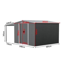 Voltsify Outdoor Metal Firewood Storage Shed with Lean-to Roof Heavy-Duty Powder-Coated Steel Rack Built-In Hooks/Shelf for Logs