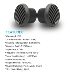Herdio 3'' 2PCS Waterproof Marine Speakers Full Range Audio Motorcycle Speaker Stereo System With MAX Power 140W For Boat UTV