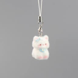 Cute Plush Flocked 3D Resin Cat Keychain Bag Accessory Phone Strap Gift