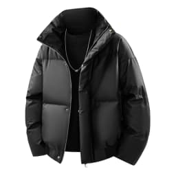 Winter Men Shiny Glossy Stand Collar Thick Padded Leather Cotton Coat Teenagers Warm Cold Proof Casual Street Male Daily Outer