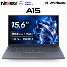 Ninkear A15 Laptop AMD Ryzen 5 5500U 15.6 Inch FHD IPS Display 16GB RAM 512GB SSD Fingerprint Reader Windows 11 WiFi 6 USB-C PD 65W Fast Charging for Business Home Office Study and Everyday Multitasking
