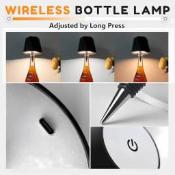 Lampe De Table En Forme De Bouteille Sans Fil, Commande Tactile, 3 Couleurs, Gradation En Continu, Veilleuse Adaptée Au Bar,