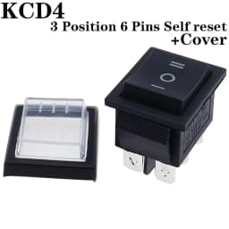 1PCS KCD4 25X31mm Black Rocker Switch 6 Pin 3 Position ON-OFF-ON Double Reset/Latch Switch 16A 250V 20A 25A 125VAC