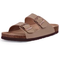 Comwarm Men's Cork Footbed Slides Sandals Arch Support Summer Outdoor Sandals with Adjustable Buckle Leisure Men Leather Slides