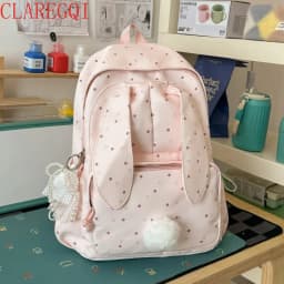 Large capacity school backpack for girls Cherry pink peach rabbitt wavepointcutebackpacksforteengirlsTravelandplaygirlsbackpack