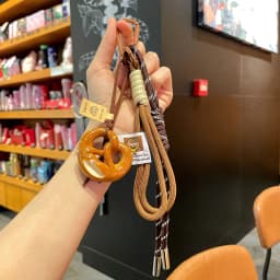 Creative Bowknot Woven Rope Keychain Chocolate Bagel Bread Keychain Polyester Anti-lost Bag Decoration Woven