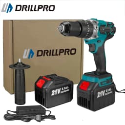 Drillpro 21V 13MM Brushless Electric Impact Drill 20+3 Torque Screwdriver Hammer Drill Power Tools With 2 Battery