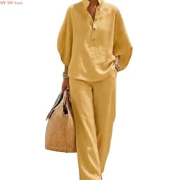 Two Piece Set for Women Spring Outfits 2026 Summer Fashion Casual Button Down Shirt Wide Leg Pants Lounges Set