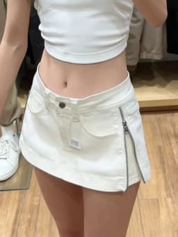 American double-sided zipper versatile denim skirt for women slimming and shaping white short fashionable A-line skirt