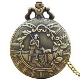 Vintage Bronze Pattern Hunter With Dog Pattern Male And Female Students Gift Quartz Necklace Pocket Watch