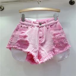 Leaking Pocket Street Hole Washed Retro Blue Denim Shorts 2026 Summer New Spice Girl Fashion Jeans Hot Pants Shorts Women