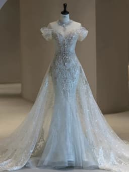 Elegant Fish Tail Wedding Dress Lightweight Tulle One Shoulder Entrance Lace Long Skirt Wedding Gown for Small Brides
