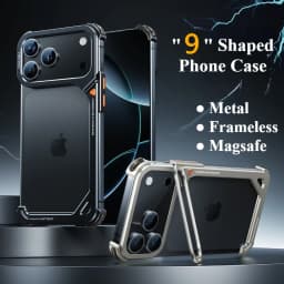 Eary 9-Shaped Phone Case for iPhone 18 17 Pro Max for Magsafe With 90° Lens Holder Stand Metal Frameless Bumper Anti-Drop Shells