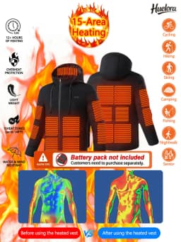 15 Area Heated Hooded Jacket Male Warm Heated Jacket Female Winter Outdoor Sport Warm Hooded Coat (Not Included The Power Bank)