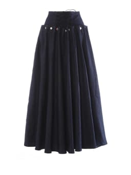 [EAM] High Waist Navy Blue Button Pleated Elegant A-line Half-body Skirt Women Fashion Tide New Spring Autumn 2026 1DJ4551
