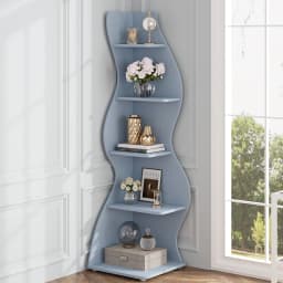 Tribesigns Modern 5-Tier Wall Corner Bookshelf, Stylish Corner Small Bookcase Storage Rack Plant Stand with Unique