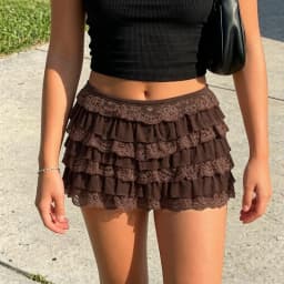 Y2K Coquette High Waist Tiered Frilly Micro Skort Women Multi Layer Ruffle Lace Mini Skirt Cute Fairy Festival Night Out Bottoms