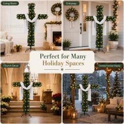 150/180cm Cross Shaped Christmas Tree Pre Lit Warm LED Lights Artificial PVC Xmas Tree Religious Holiday Home Outdoor Decoration
