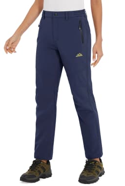 TACVASEN Womens Winter Waterproof pants Fleece Lined Softshell Trousers With Zipper Pockets Thermal Cargo Outdoor Ski Pants