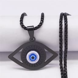 Islam Hamsa Evil Blue Eye Necklace Stainless Steel Turkish Eye Chain Bracelet Greek Jewelry Ojo Turco Acero Inoxidable N1137S02