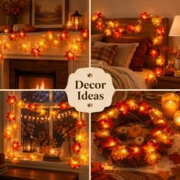 1pc 10/20/30/40 Fall Harvest Maple Hanging String Light Battery Powered Garden Lamp Perfect For Party Wedding Halloween Decor