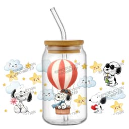 cartoon dog pattern 16OZ UV DTF Cup Wrap Stickers Waterproof Durable DIY Snoopy Design For Libbey Glass Home decoration