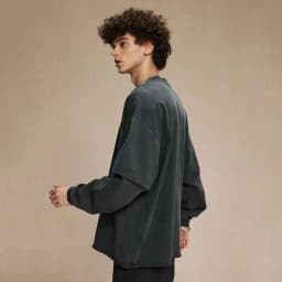 IEFB Spring Trendy Men's Top Fake Two Piece Curled Edge Round Neck Long Sleeve T-shirt Men Tie Dyeing Washed Streetwear 9W124