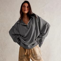 Woman's Autumn Solid Color Sweatshirt Fashion Flip Collar Long Sleeves The Hem Is Irregular Hoodie Ladies Elegant Button Tops